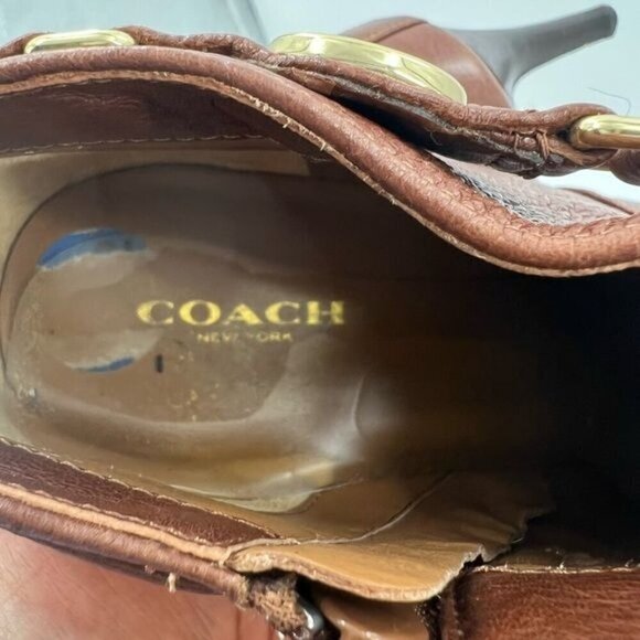 Coach Salene brown leather boots shoes size 7.5 4 inch heels - Picture 14 of 16